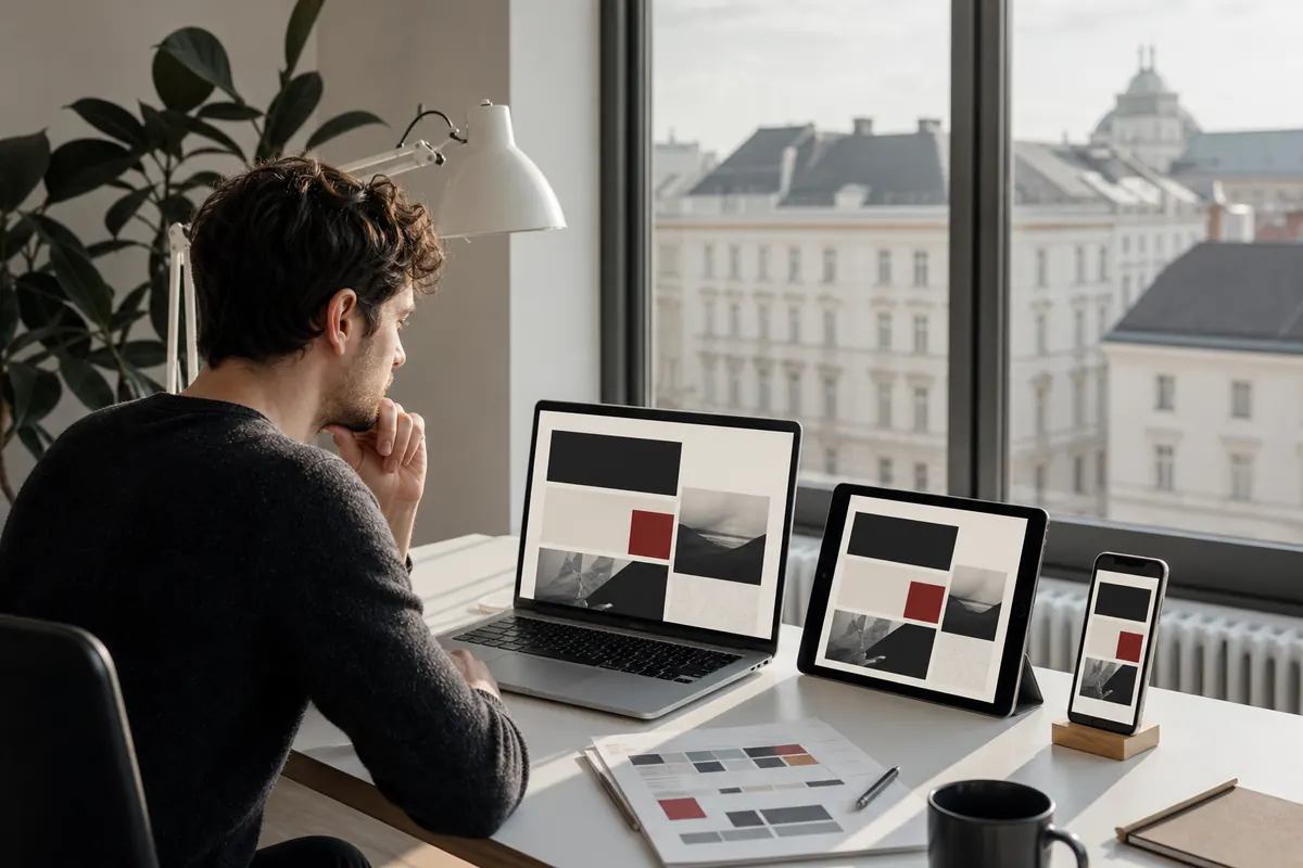 Website in der Ansicht auf Bildschirm, Tablet und Handy