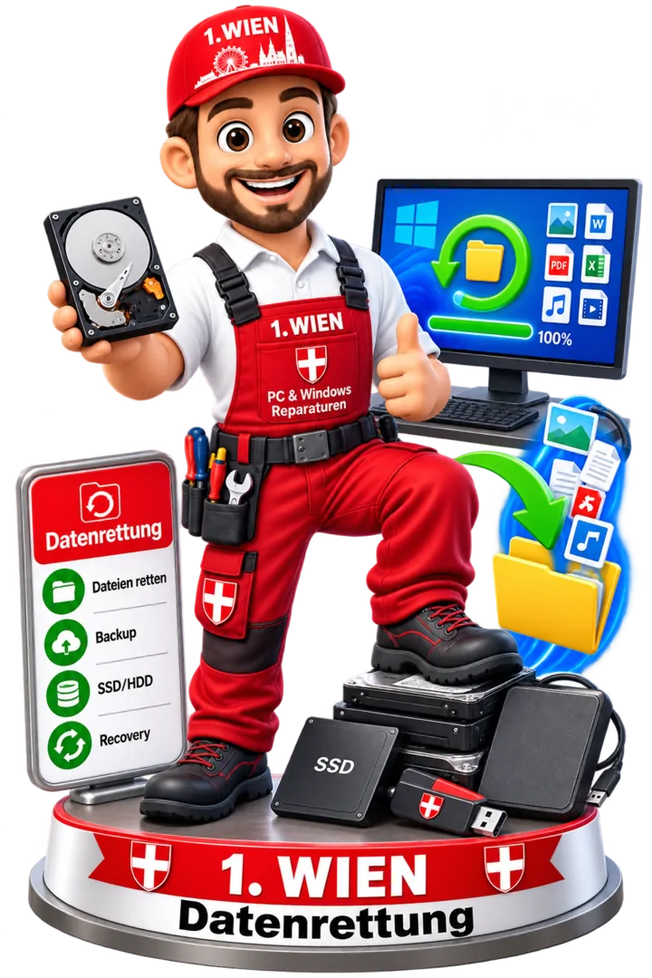 1.WIEN Techniker-Maskottchen für Datenrettung von SSD, HDD, USB und Computer in Wien