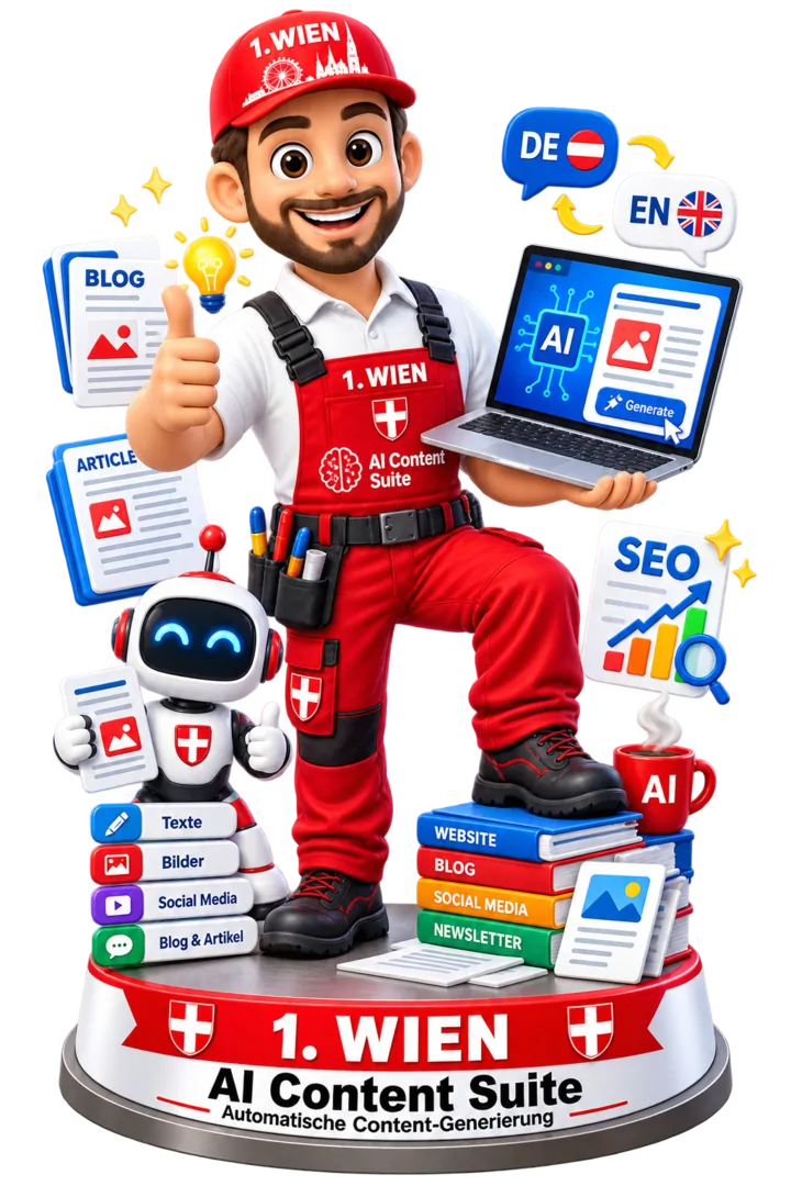 1.WIEN Maskottchen für automatisierte KI-Content-Erstellung, Blogartikel und SEO-Inhalte