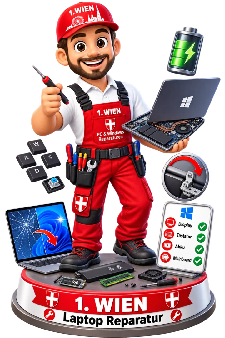 1.WIEN Techniker-Maskottchen für Laptop-Reparatur, Display, Akku, Tastatur und Mainboard