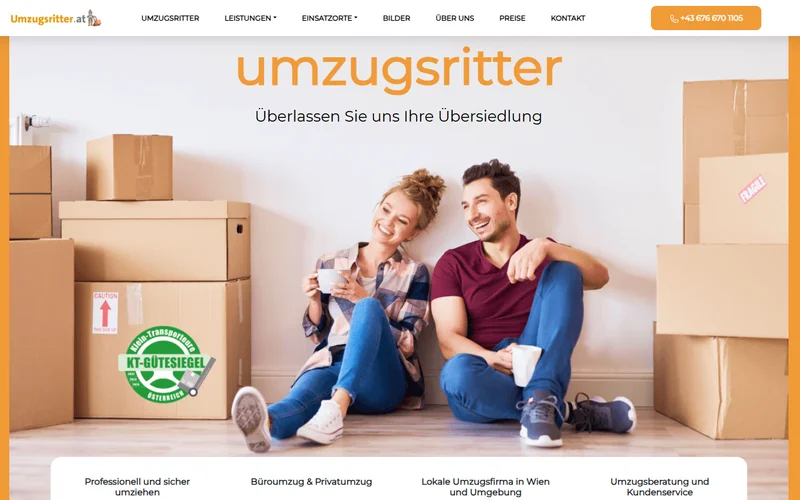Screenshot der Website umzugsritter.at